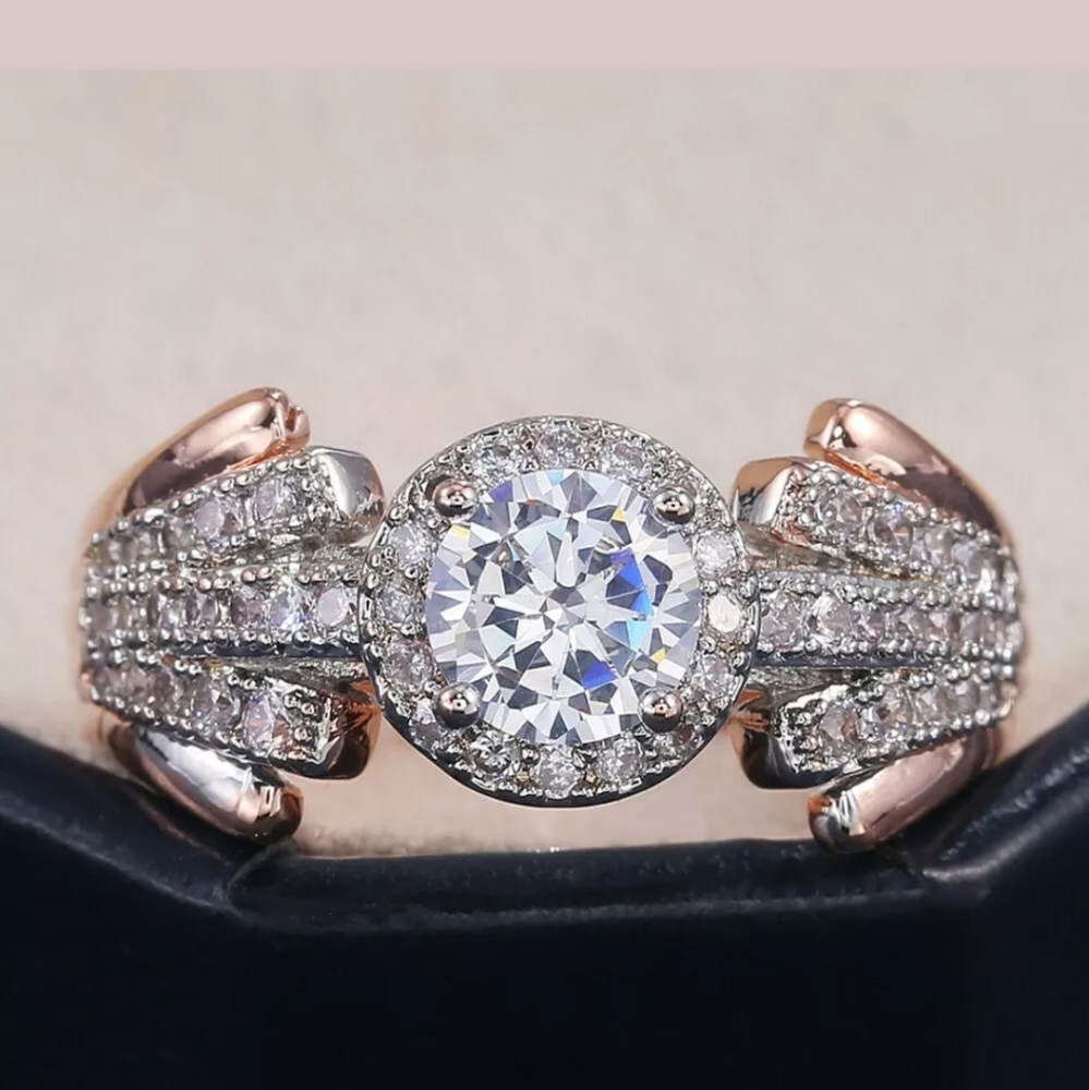 NWT 1 CZ WHITE GOLD W ROSE GOLD TRIM sterling silver gold  CZ Ring
